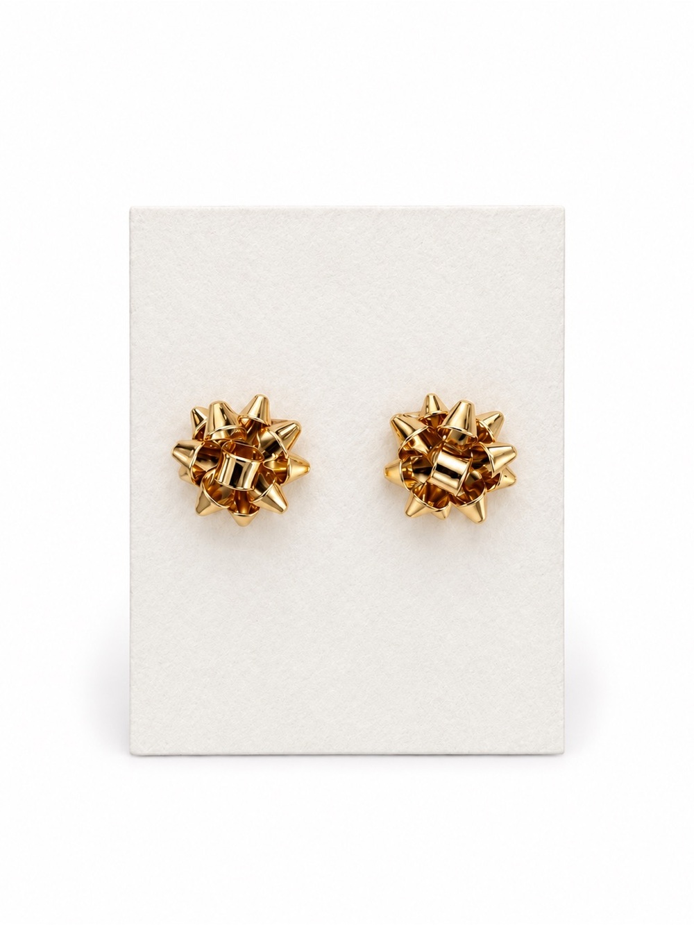 Gold Bow Shiny Metal Gift Wrap Santa Claus Christmas Mini 1/2" Post Earrings